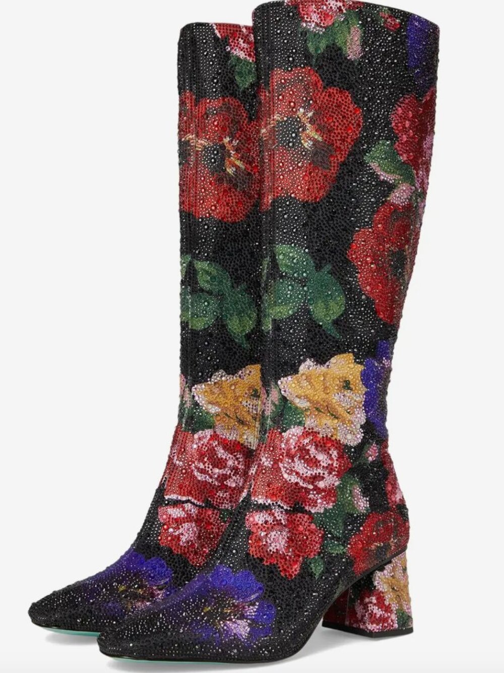 Betsey Johnson Avon Rhinestone Flower Embellished Knee High Boots 7 New